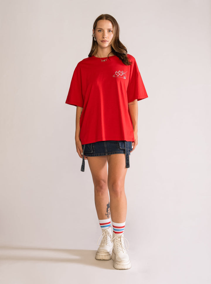 Silver Heart Oversized T-Shirt, Red