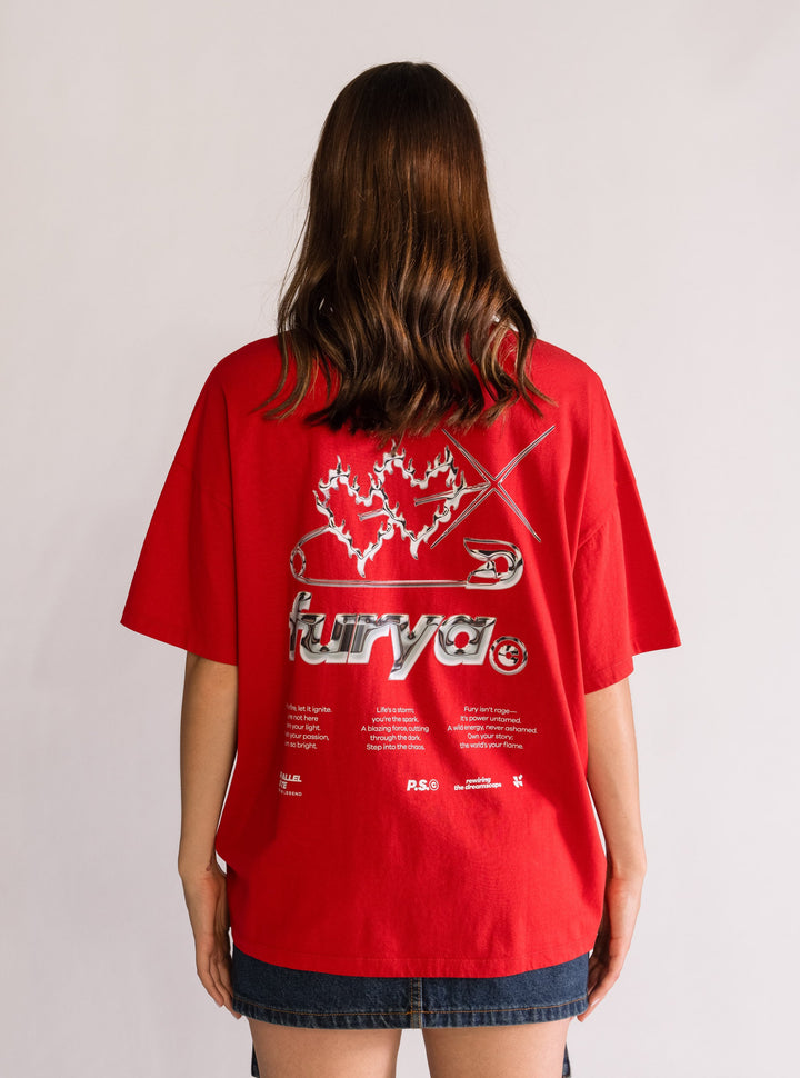 Silver Heart Oversized T-Shirt, Red