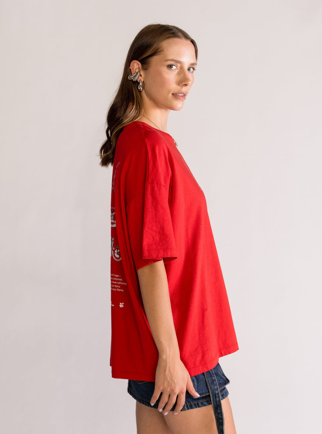 Silver Heart Oversized T-Shirt, Red