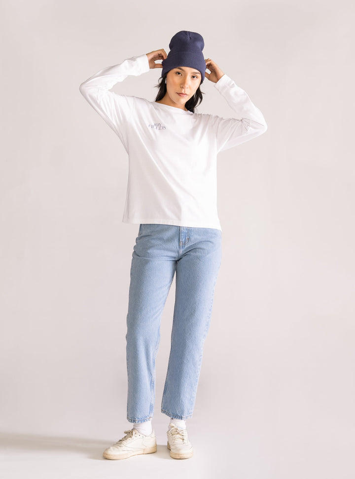 Blue Fleur Long Sleeve Tee, White