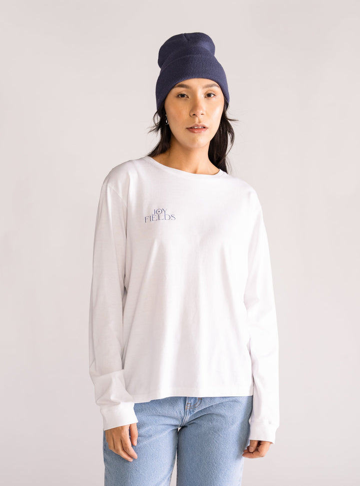 Blue Fleur Long Sleeve Tee, White