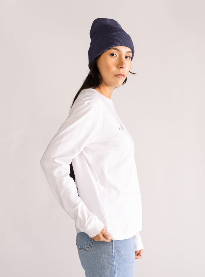 Blue Fleur Long Sleeve Tee, White