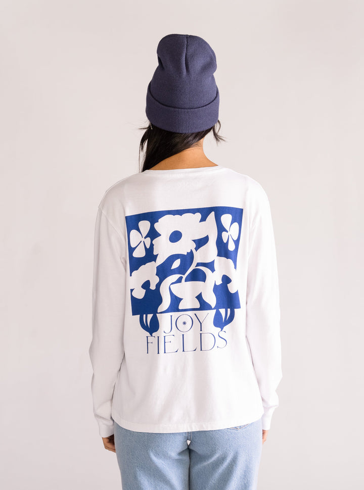 Blue Fleur Long Sleeve Tee, White