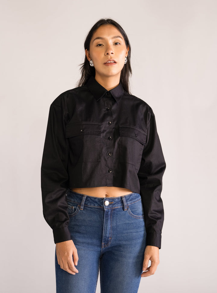 Everyday Cropped Shirt, Black