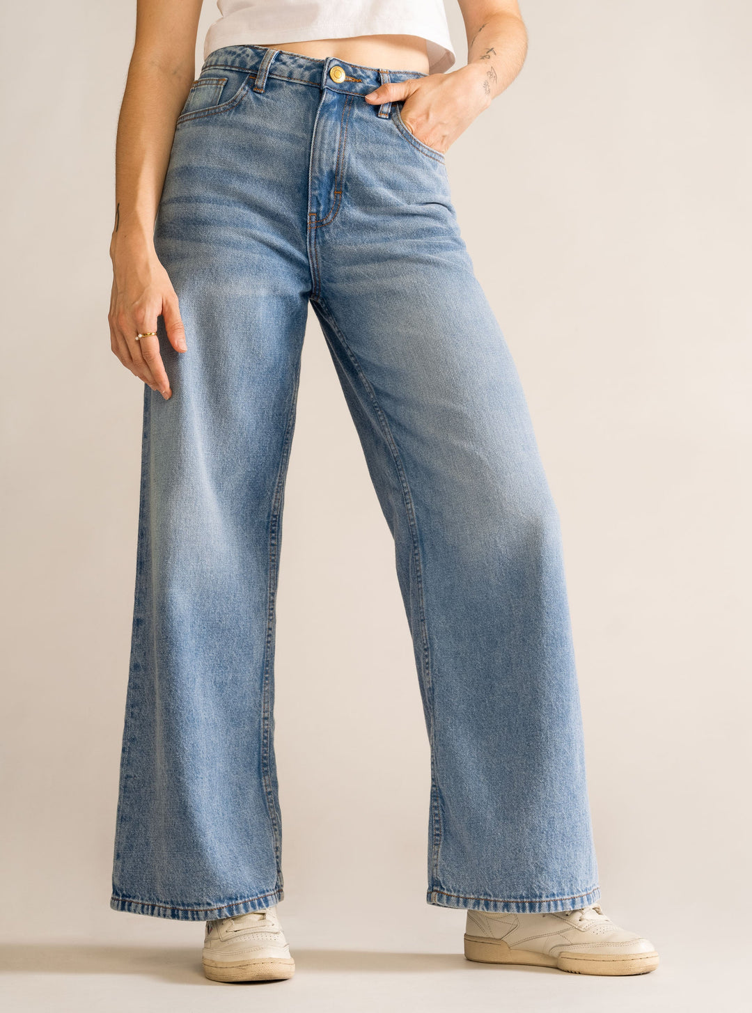 Metaflora Wide Leg Jeans, Sky Blue