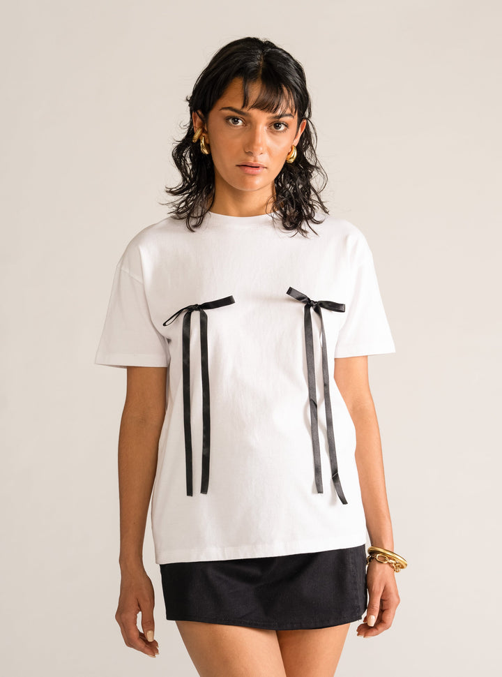 Tease And Bow Tee, White