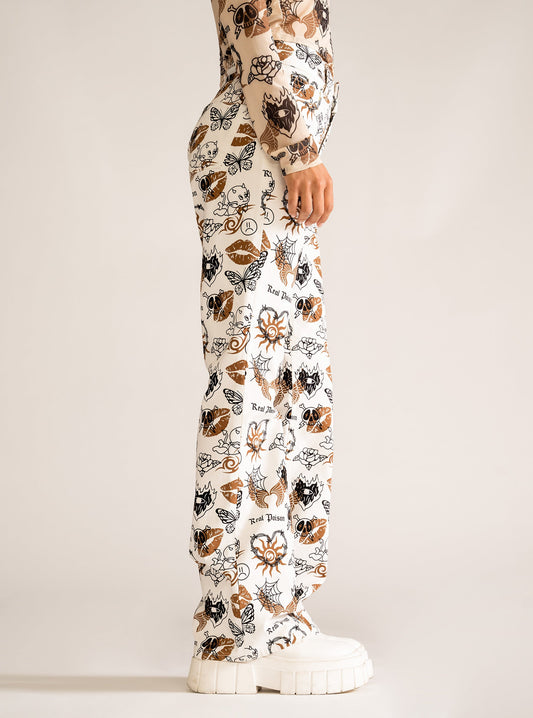 Tattoo Bell Bottom Set, White